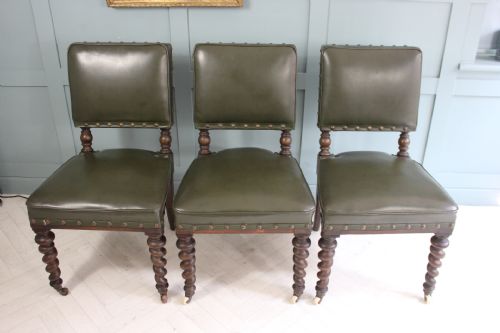 SET OF SIX EDWARDIAN GREEN LEATHERETE DINING CHAIRS - ADDITIONAL PHOTO 2