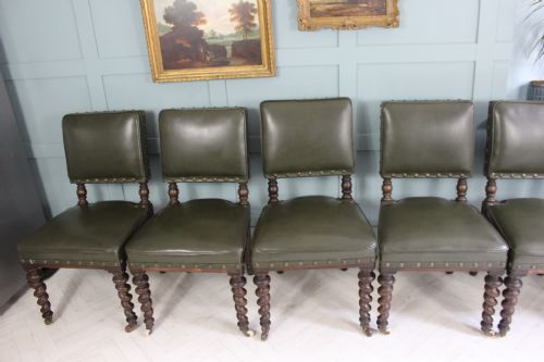 SET OF SIX EDWARDIAN GREEN LEATHERETE DINING CHAIRS - ADDITIONAL PHOTO 3