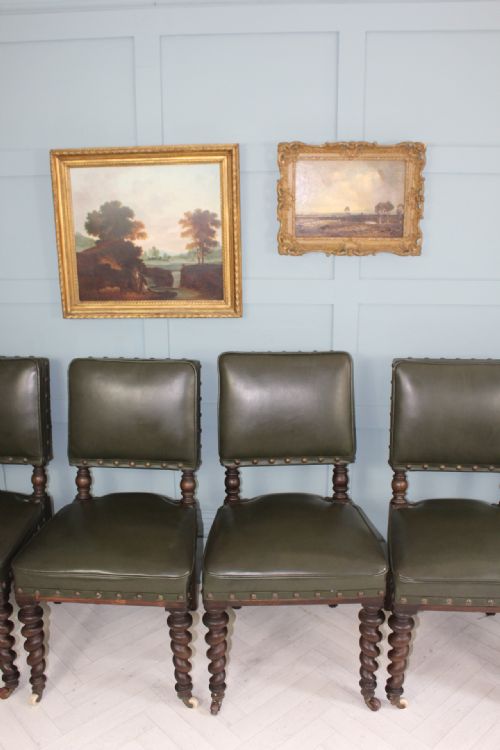 SET OF SIX EDWARDIAN GREEN LEATHERETE DINING CHAIRS - ADDITIONAL PHOTO 4