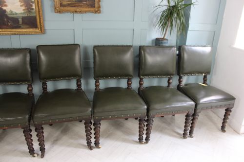 SET OF SIX EDWARDIAN GREEN LEATHERETE DINING CHAIRS - ADDITIONAL PHOTO 5