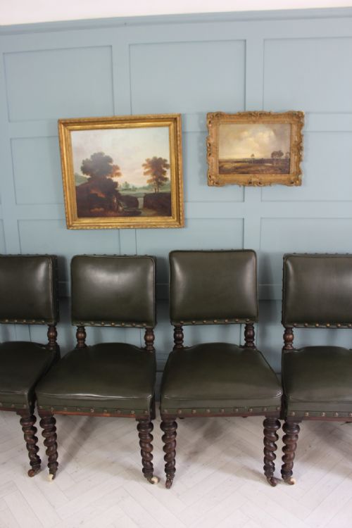 SET OF SIX EDWARDIAN GREEN LEATHERETE DINING CHAIRS - ADDITIONAL PHOTO 7