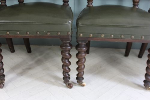 SET OF SIX EDWARDIAN GREEN LEATHERETE DINING CHAIRS - ADDITIONAL PHOTO 8