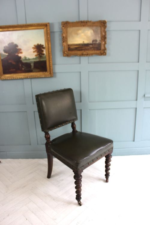 SET OF SIX EDWARDIAN GREEN LEATHERETE DINING CHAIRS - ADDITIONAL PHOTO 10