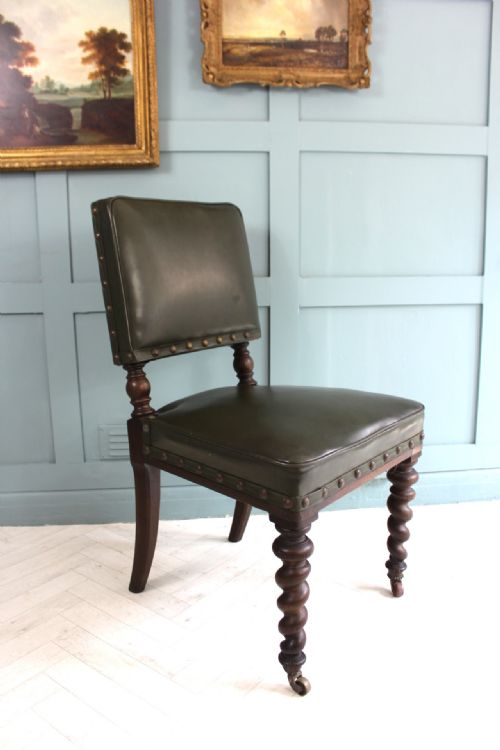 SET OF SIX EDWARDIAN GREEN LEATHERETE DINING CHAIRS - ADDITIONAL PHOTO 11