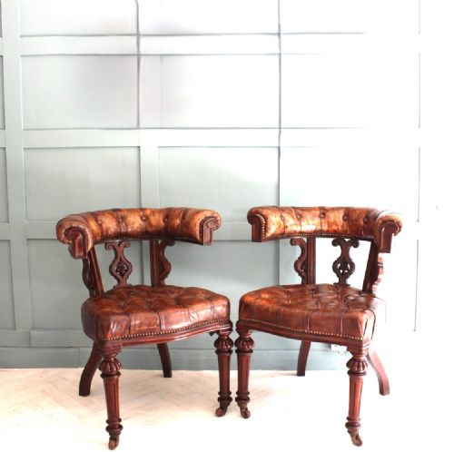 19TH CENTURY PAIR OF LEATHER LIBRARY DESK CHAIRS - ADDITIONAL PHOTO 1