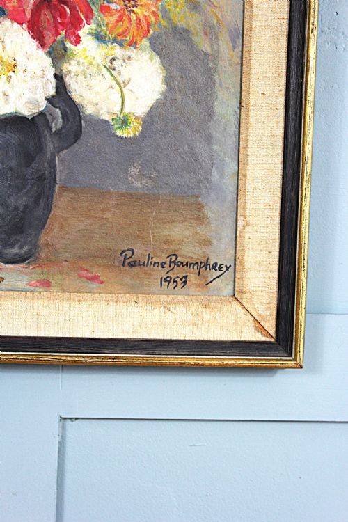 MIDCENTURY PAINTING STILL LIFE OF SUMMER FLOWERS BY PAULINE BOUMPHREY - ADDITIONAL PHOTO 7