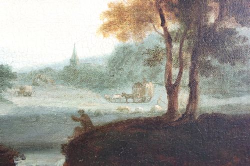 ITALIANATE RIVER LANDSCAPE WITH PASTORAL FIGURES CIRCLE OF RICHARD WILSON - ADDITIONAL PHOTO 4