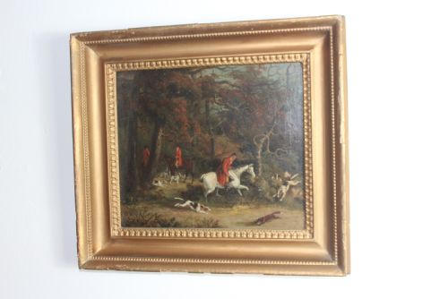 EARLY 19TH CENTURY ENGLISH FOX HUNTING OIL PAINTING ON CANVAS - ADDITIONAL PHOTO 2