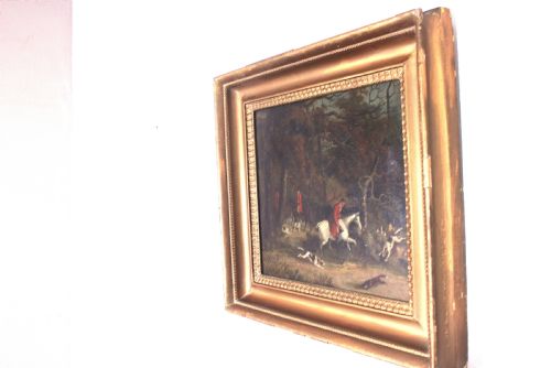 EARLY 19TH CENTURY ENGLISH FOX HUNTING OIL PAINTING ON CANVAS - ADDITIONAL PHOTO 6