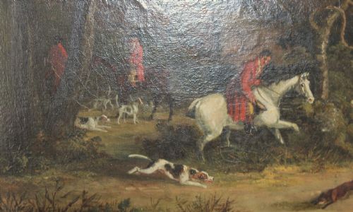EARLY 19TH CENTURY ENGLISH FOX HUNTING OIL PAINTING ON CANVAS - ADDITIONAL PHOTO 8