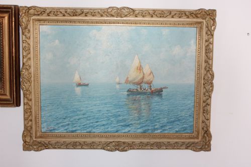 SAILBOATS OFF THE CAPRI COAST BY OIL PAINTING GIUSEPPE CAVALLERI - ADDITIONAL PHOTO 2