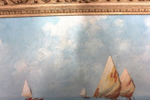 SAILBOATS OFF THE CAPRI COAST BY OIL PAINTING GIUSEPPE CAVALLERI - ADDITIONAL PHOTO 5