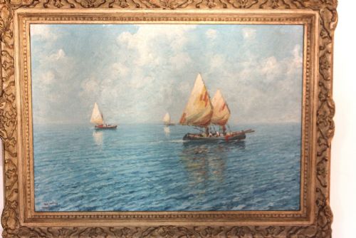 SAILBOATS OFF THE CAPRI COAST BY OIL PAINTING GIUSEPPE CAVALLERI - ADDITIONAL PHOTO 7