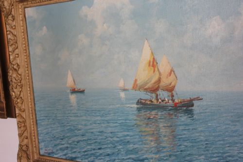 SAILBOATS OFF THE CAPRI COAST BY OIL PAINTING GIUSEPPE CAVALLERI - ADDITIONAL PHOTO 8