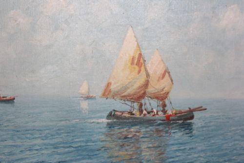 SAILBOATS OFF THE CAPRI COAST BY OIL PAINTING GIUSEPPE CAVALLERI - ADDITIONAL PHOTO 9