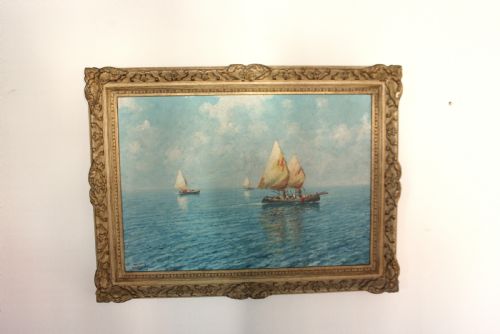 SAILBOATS OFF THE CAPRI COAST BY OIL PAINTING GIUSEPPE CAVALLERI - ADDITIONAL PHOTO 10