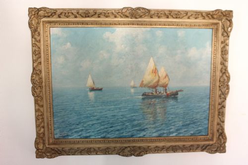 SAILBOATS OFF THE CAPRI COAST BY OIL PAINTING GIUSEPPE CAVALLERI - ADDITIONAL PHOTO 11