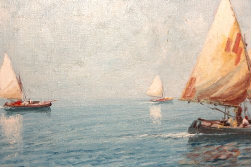 SAILBOATS OFF THE CAPRI COAST BY OIL PAINTING GIUSEPPE CAVALLERI - ADDITIONAL PHOTO 13