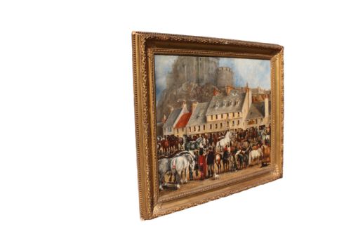 19TH CENTURY SCOTTISH EQUESTRIAN OIL PAINTING OF A HORSE FAIR - ADDITIONAL PHOTO 1