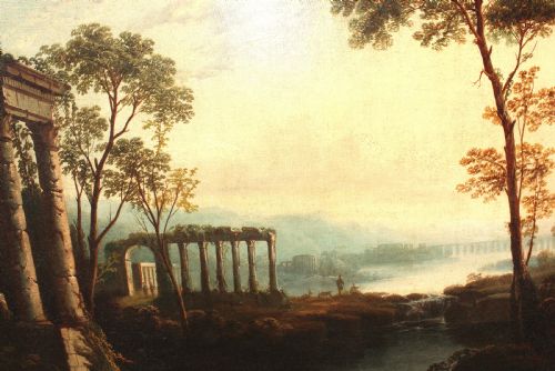 18TH CENTURY ITALIANATE CLASSICAL LANDSCAPE OIL PAINTING IN THE MANNER OF CLAUDE LORRAIN - ADDITIONAL PHOTO 12