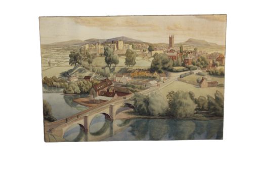 1930S WATERCOLOUR PAINTING OF LUDLOW CASTLE AND DINHAM BRIDGE SHROPSHIRE - ADDITIONAL PHOTO 5