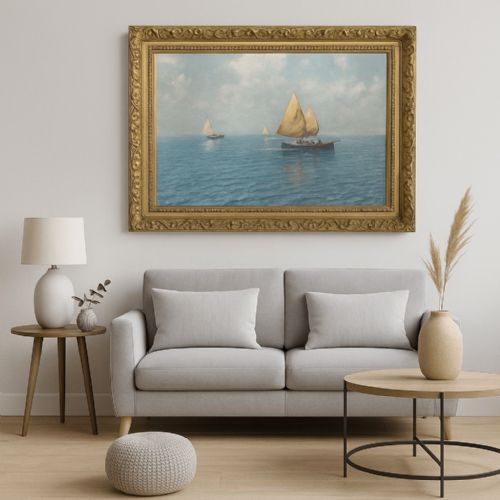 SAILBOATS OFF THE CAPRI COAST BY OIL PAINTING GIUSEPPE CAVALLERI - ADDITIONAL PHOTO 1