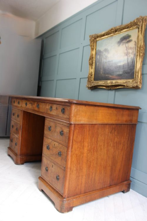 VICTORIAN BURR WALNUT PEDESTAL DESK - ADDITIONAL PHOTO 1