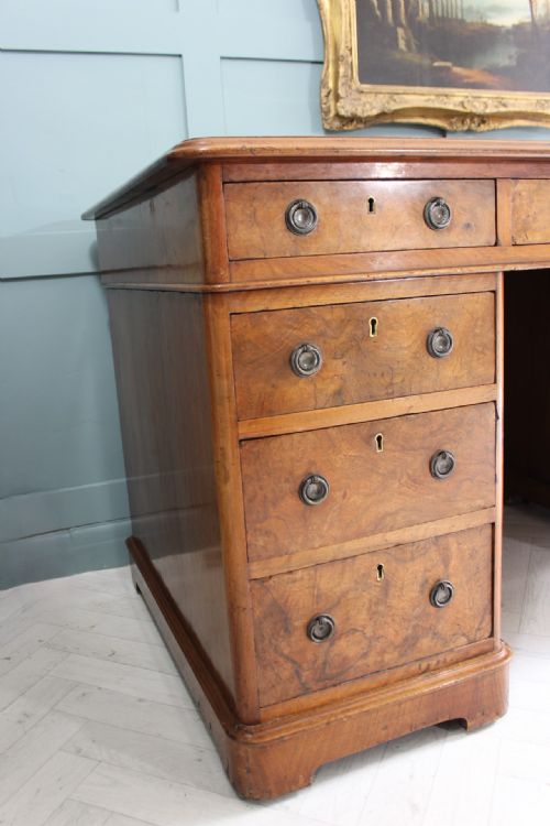 VICTORIAN BURR WALNUT PEDESTAL DESK - ADDITIONAL PHOTO 5
