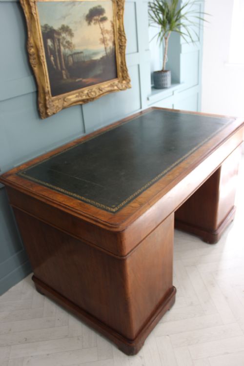 VICTORIAN BURR WALNUT PEDESTAL DESK - ADDITIONAL PHOTO 14