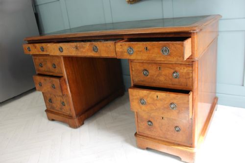 VICTORIAN BURR WALNUT PEDESTAL DESK - ADDITIONAL PHOTO 15
