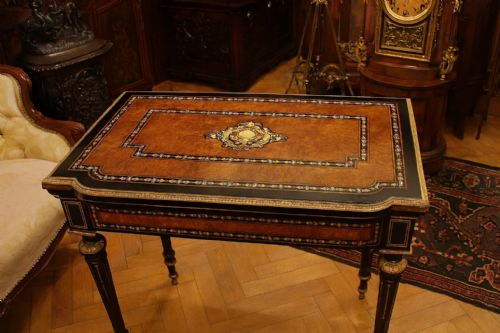 19TH CENTURY FRENCH NAPOLEON III EBONISED INLAID CARD TABLE WITH BRASS AND MOTHEROFPEARL DETAIL - ADDITIONAL PHOTO 2