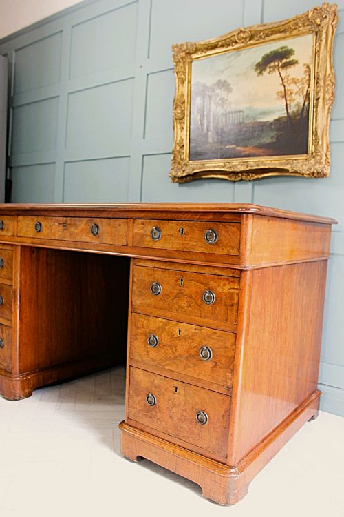 VICTORIAN BURR WALNUT PEDESTAL DESK - ADDITIONAL PHOTO 11