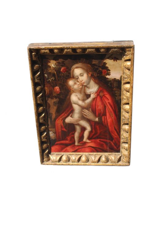THE MADONNA AND CHILD IN A ROSE GARDEN SCHOOL AMBRIOUS BENSON PAINTING