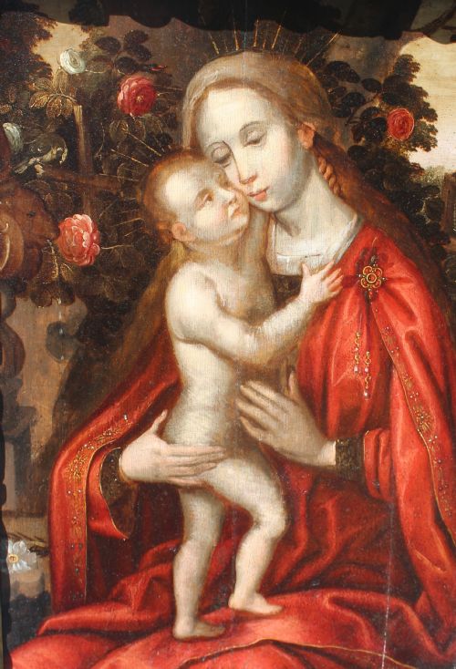 THE MADONNA AND CHILD IN A ROSE GARDEN SCHOOL AMBRIOUS BENSON PAINTING - ADDITIONAL PHOTO 3