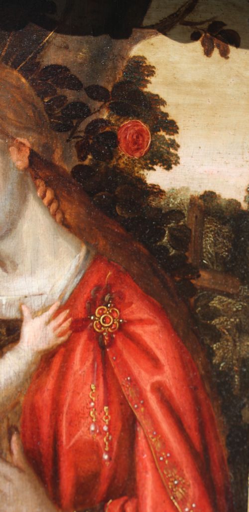 THE MADONNA AND CHILD IN A ROSE GARDEN SCHOOL AMBRIOUS BENSON PAINTING - ADDITIONAL PHOTO 4