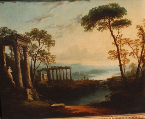 18TH CENTURY ITALIANATE CLASSICAL LANDSCAPE OIL PAINTING IN THE MANNER OF CLAUDE LORRAIN - ADDITIONAL PHOTO 9