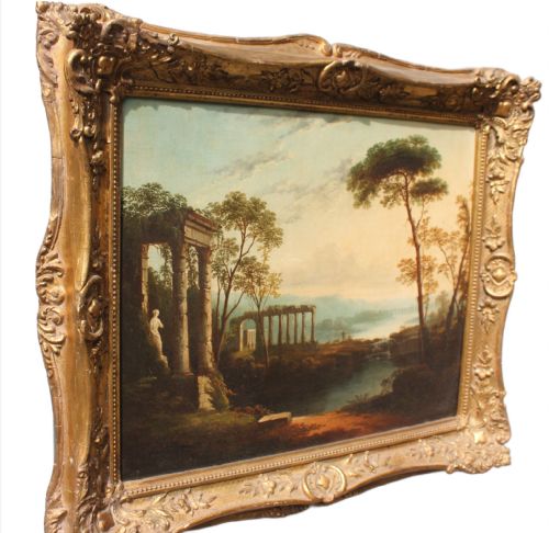 18TH CENTURY ITALIANATE CLASSICAL LANDSCAPE OIL PAINTING IN THE MANNER OF CLAUDE LORRAIN - ADDITIONAL PHOTO 8