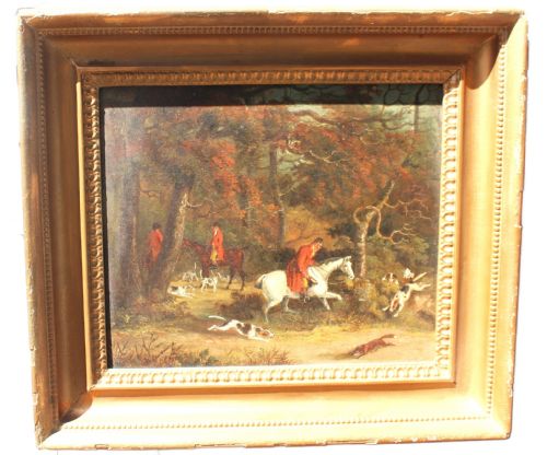 EARLY 19TH CENTURY ENGLISH FOX HUNTING OIL PAINTING ON CANVAS