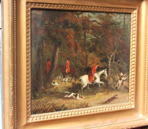 EARLY 19TH CENTURY ENGLISH FOX HUNTING OIL PAINTING ON CANVAS - ADDITIONAL PHOTO 3