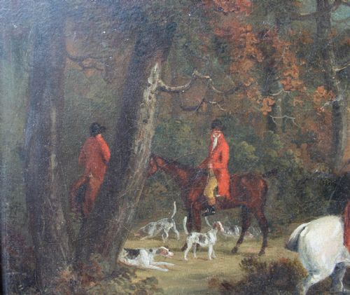 EARLY 19TH CENTURY ENGLISH FOX HUNTING OIL PAINTING ON CANVAS - ADDITIONAL PHOTO 4