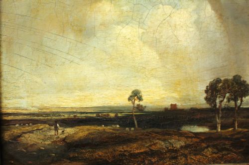 CIRCLE OF JOHN CONSTABLE 17761837OPEN LANDSCAPE WITH MAN AND DOG BENEATH AN EXPANSIVE SKY - ADDITIONAL PHOTO 1