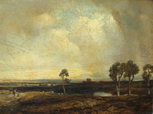 CIRCLE OF JOHN CONSTABLE 17761837OPEN LANDSCAPE WITH MAN AND DOG BENEATH AN EXPANSIVE SKY - ADDITIONAL PHOTO 2