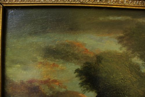 19TH CENTURY ENGLISH PASTORAL LANDSCAPE OIL PAINTING WITH FIGURE BY A POND - ADDITIONAL PHOTO 5