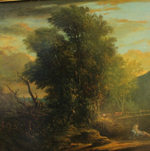 19TH CENTURY ENGLISH PASTORAL LANDSCAPE OIL PAINTING WITH FIGURE BY A POND - ADDITIONAL PHOTO 8