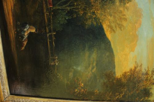19TH CENTURY ENGLISH PASTORAL LANDSCAPE OIL PAINTING WITH FIGURE BY A POND - ADDITIONAL PHOTO 9