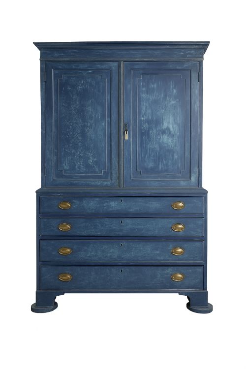 Antique 19th Century Regency Painted Linen Press Blue