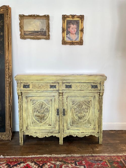 French Antique 'Barn Find' Carved Buffet / Sideboard Pink Marble Top