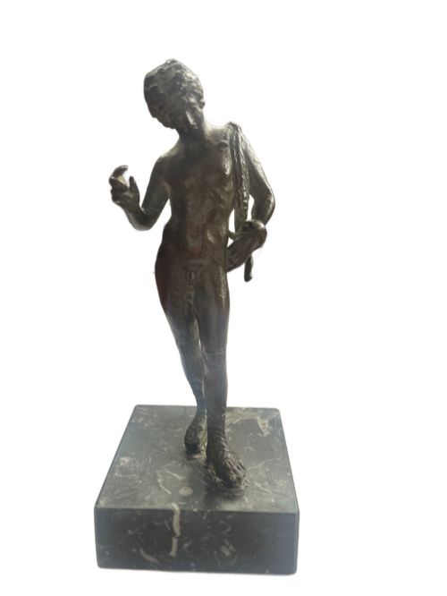 19th Century Neapolitan Grand Tour Bronze of Narcissus on Fossil Marble Base