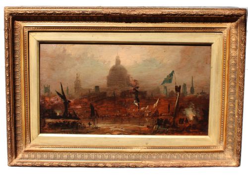 Early 19th Century Oil Study of the Lord Mayor’s Procession on the Thames, Manner of J. M. W. Turner