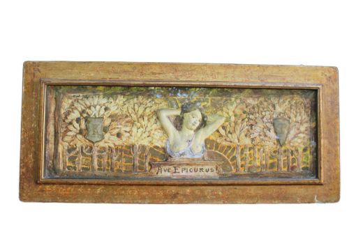 Rare British Arts & Crafts Polychrome Plaster Relief “Ave Epicurus!”, C.1900